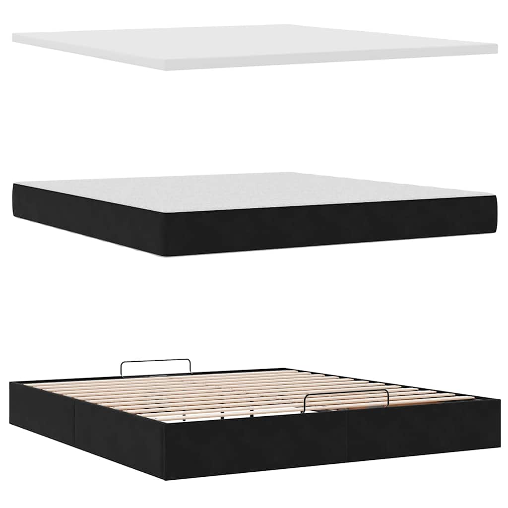 Ottoman-Bett mit Matratzen & LEDs Schwarz 160x200 cm Samt