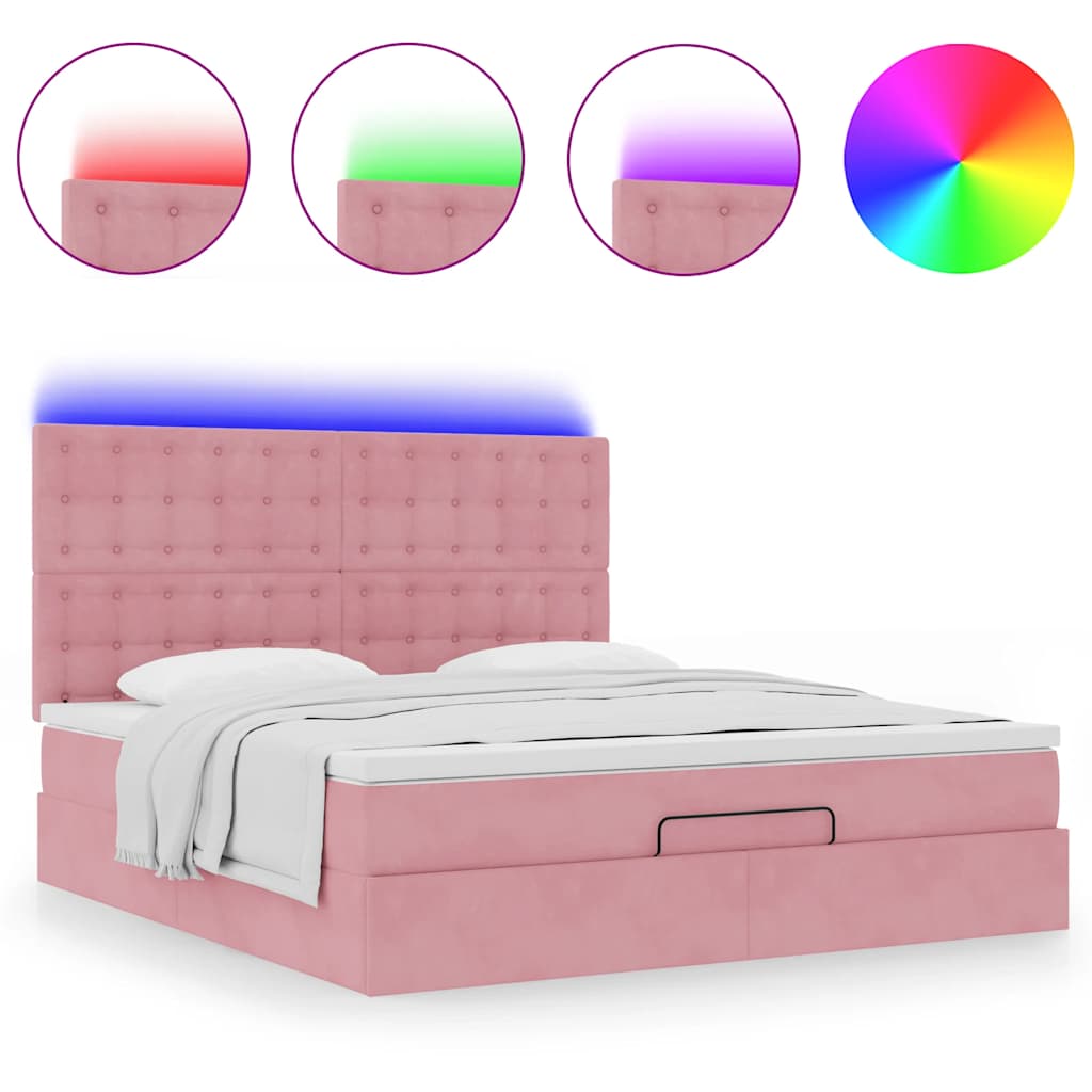 Ottoman-Bett mit Matratzen & LEDs Rosa 160x200 cm Samt