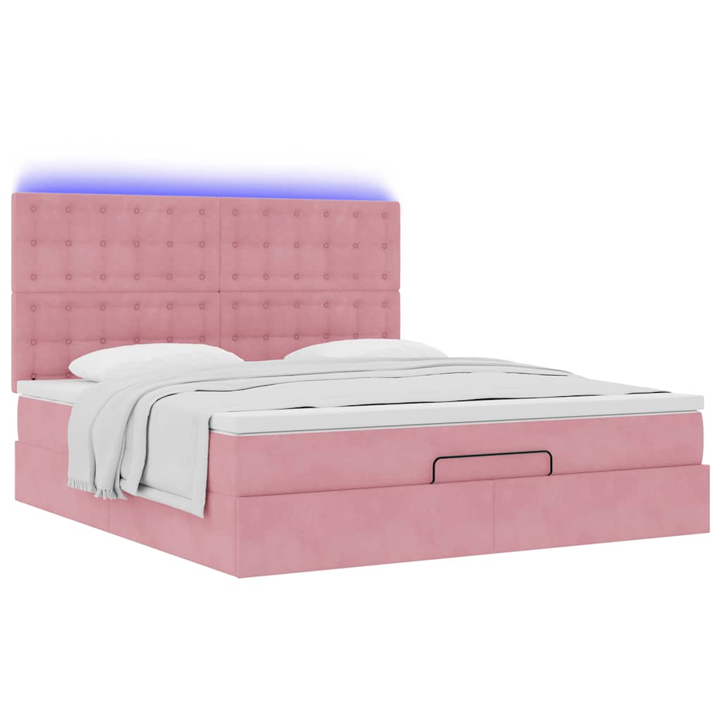 Ottoman-Bett mit Matratzen & LEDs Rosa 160x200 cm Samt