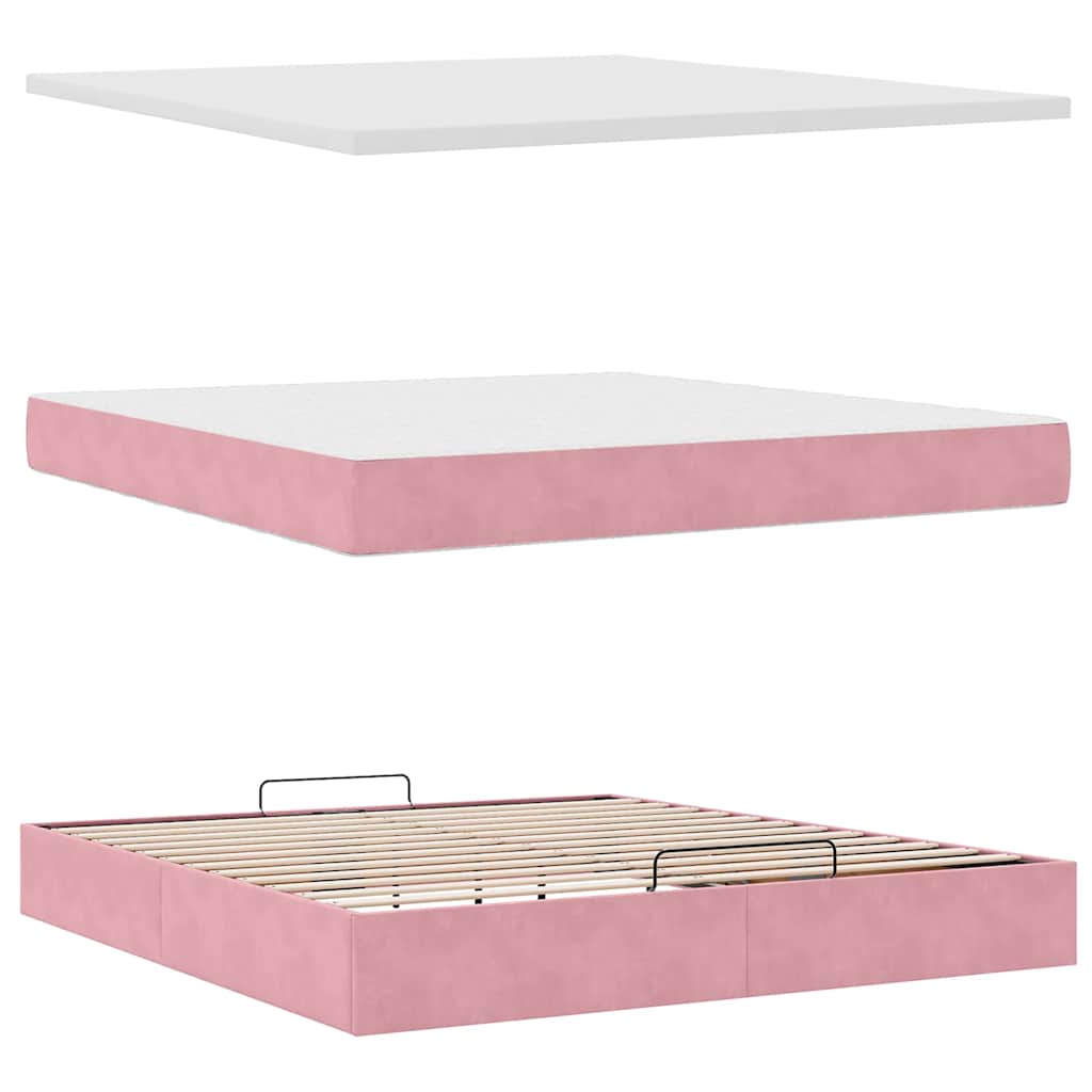 Ottoman-Bett mit Matratzen & LEDs Rosa 160x200 cm Samt