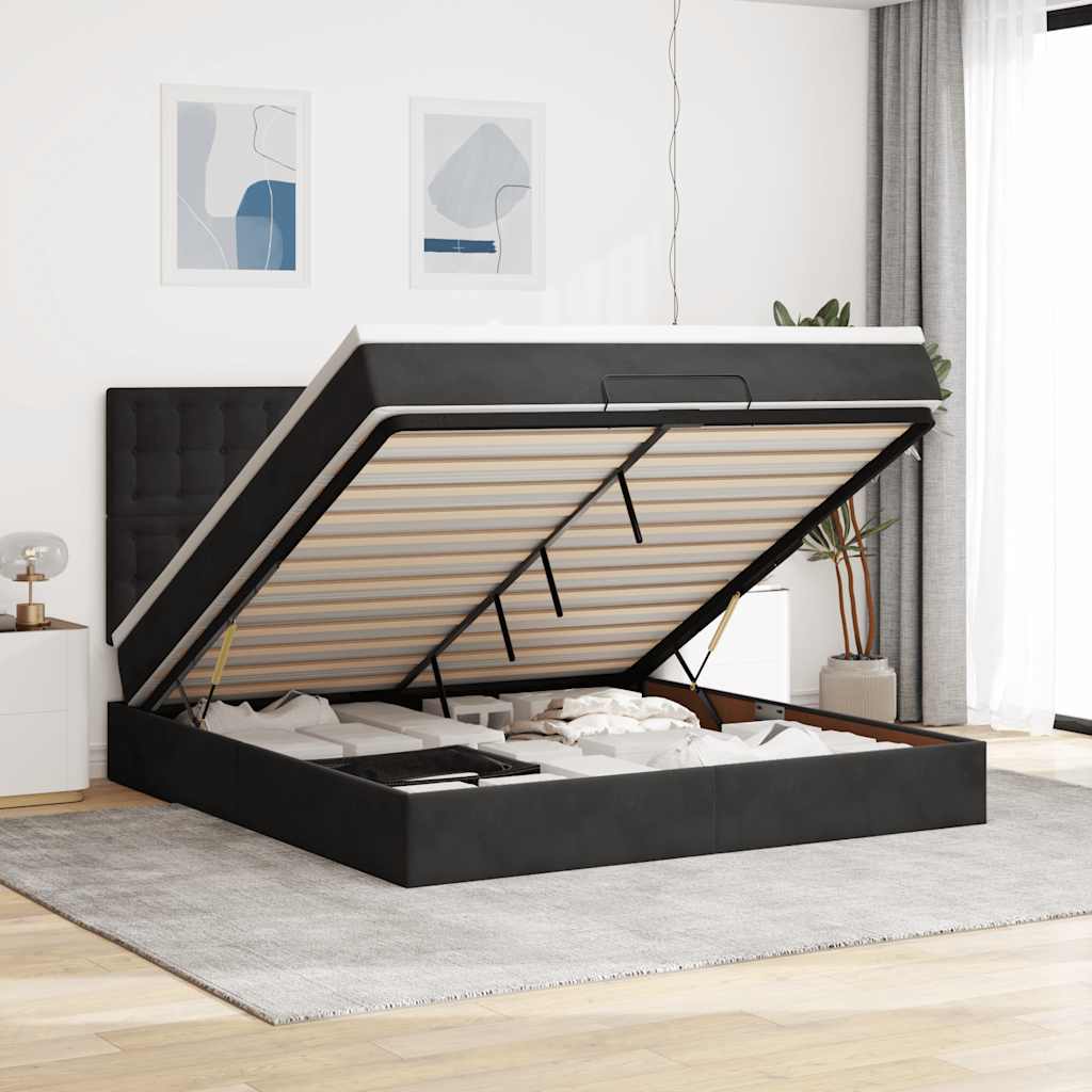 Ottoman-Bett mit Matratzen & LEDs Schwarz 180x200 cm Samt