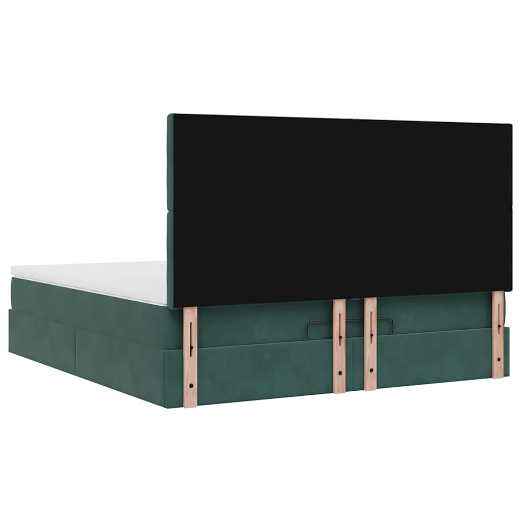 Ottoman-Bett mit Matratzen & LEDs Dunkelgrün 180x200 cm Samt