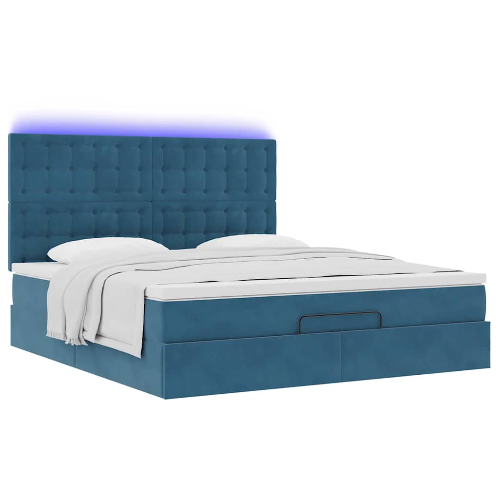 Ottoman-Bett mit Matratzen & LEDs Dunkelblau 180x200 cm Samt