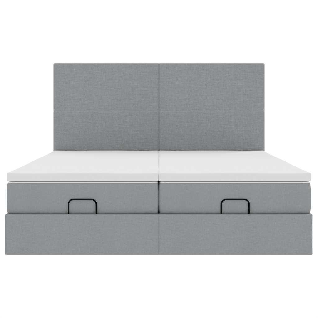 Ottoman-Bett mit Matratzen & LEDs Hellgrau 180x200 cm Stoff