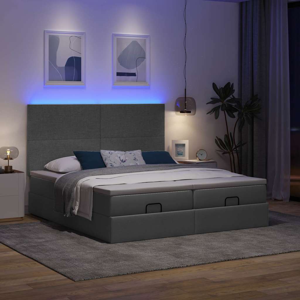Ottoman-Bett mit Matratzen & LEDs Dunkelgrau 180x200 cm Stoff