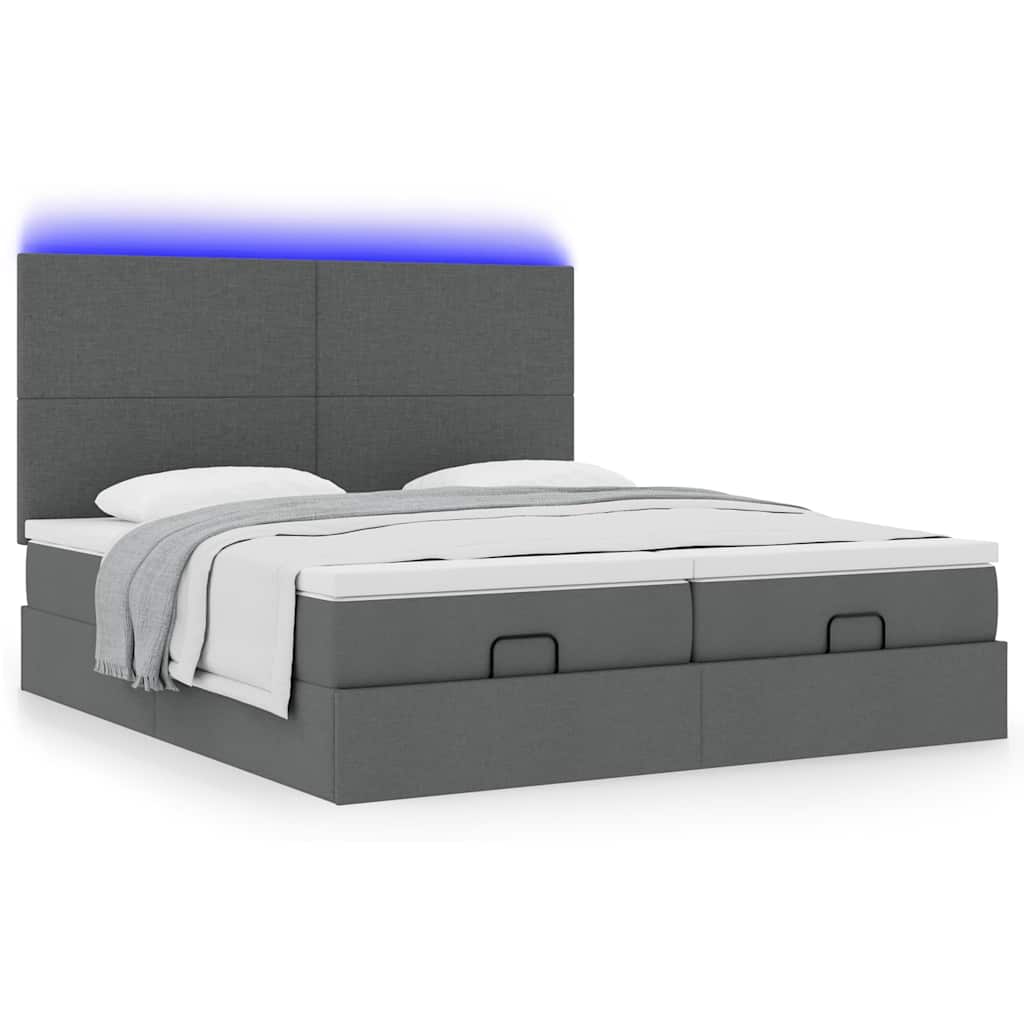 Ottoman-Bett mit Matratzen & LEDs Dunkelgrau 180x200 cm Stoff