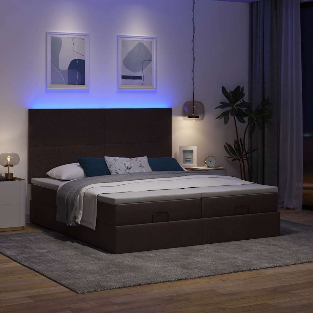 Ottoman-Bett mit Matratzen & LEDs Dunkelbraun 180x200 cm Stoff