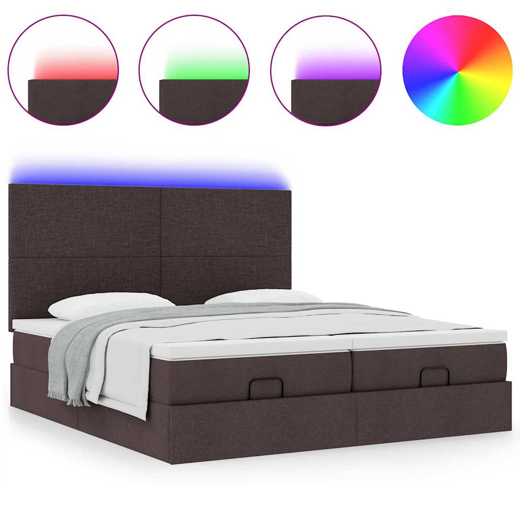 Ottoman-Bett mit Matratzen & LEDs Dunkelbraun 180x200 cm Stoff