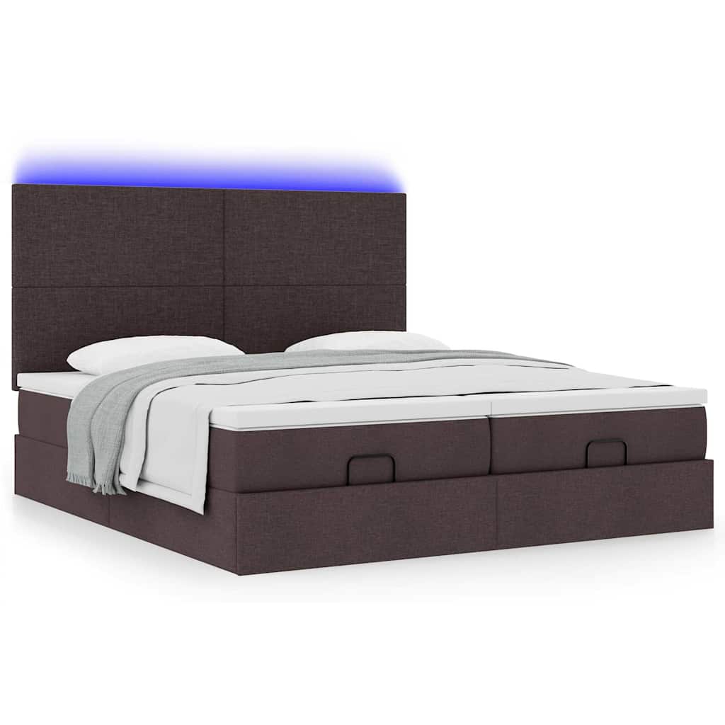 Ottoman-Bett mit Matratzen & LEDs Dunkelbraun 180x200 cm Stoff