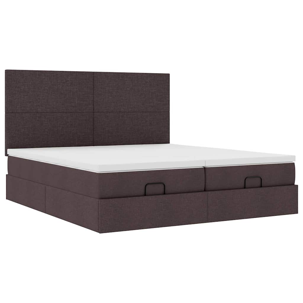 Ottoman-Bett mit Matratzen & LEDs Dunkelbraun 180x200 cm Stoff