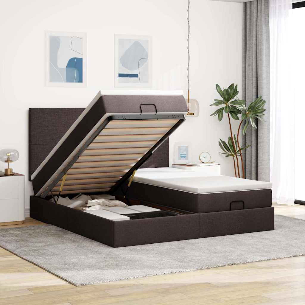 Ottoman-Bett mit Matratzen & LEDs Dunkelbraun 180x200 cm Stoff