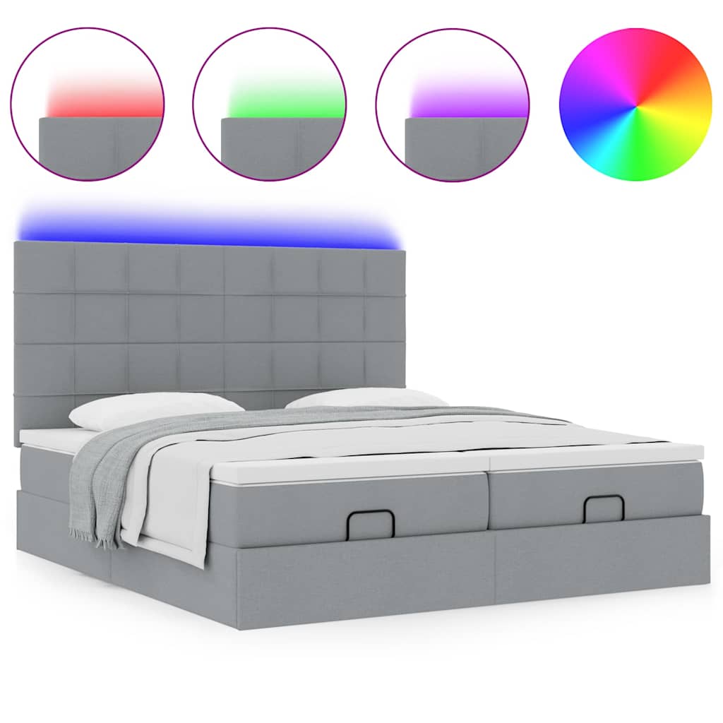 Ottoman-Bett mit Matratzen & LEDs Hellgrau 180x200 cm Stoff