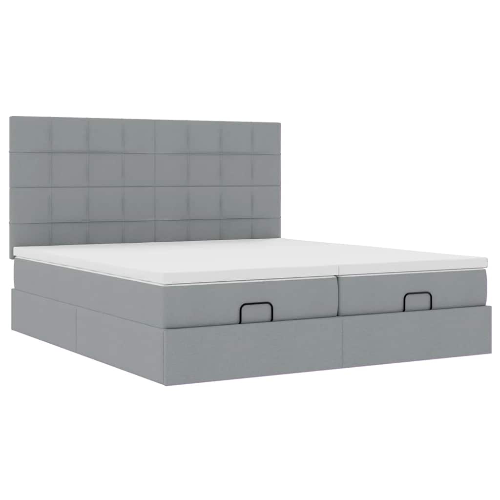 Ottoman-Bett mit Matratzen & LEDs Hellgrau 180x200 cm Stoff