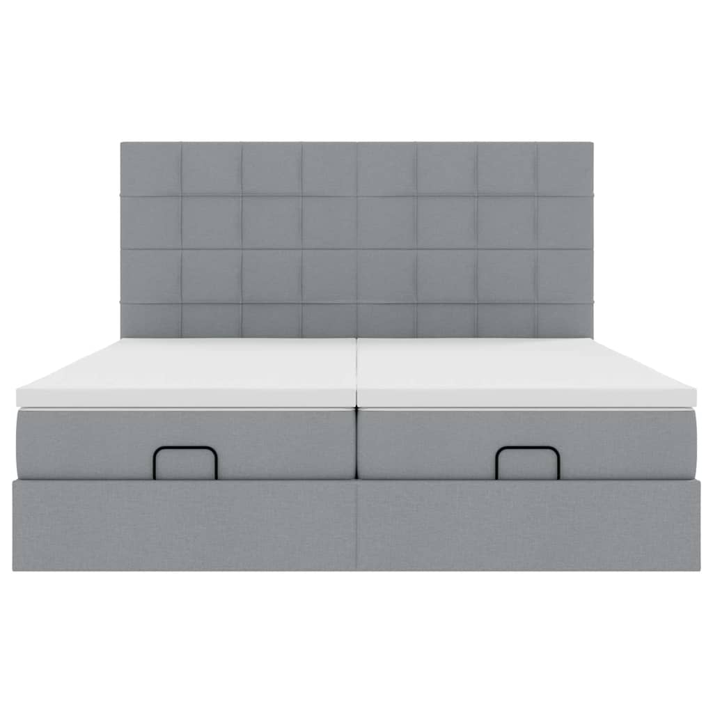 Ottoman-Bett mit Matratzen & LEDs Hellgrau 180x200 cm Stoff