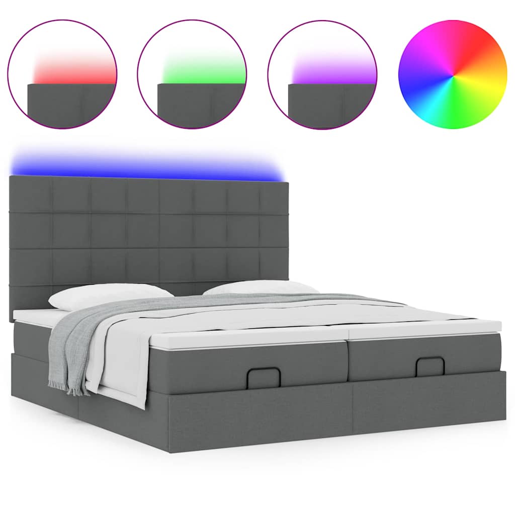 Ottoman-Bett mit Matratzen & LEDs Dunkelgrau 180x200 cm Stoff