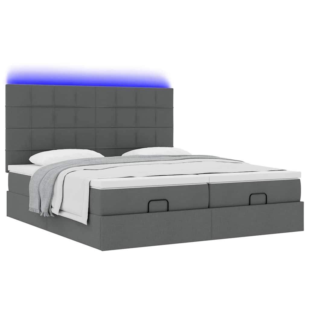 Ottoman-Bett mit Matratzen & LEDs Dunkelgrau 180x200 cm Stoff
