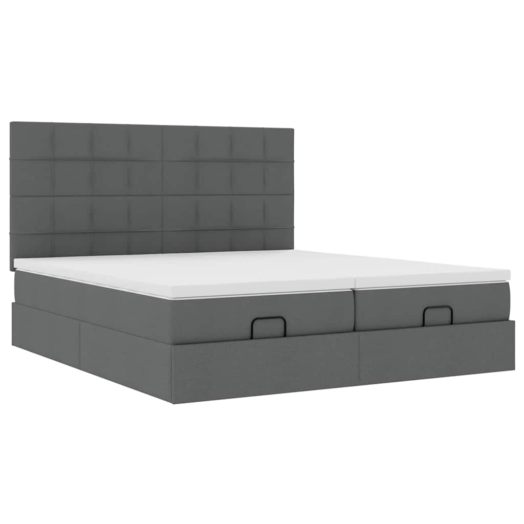Ottoman-Bett mit Matratzen & LEDs Dunkelgrau 180x200 cm Stoff