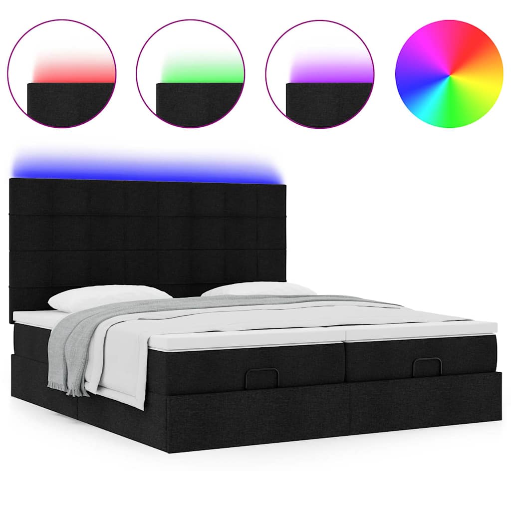 Ottoman-Bett mit Matratzen & LEDs Schwarz 180x200 cm Stoff