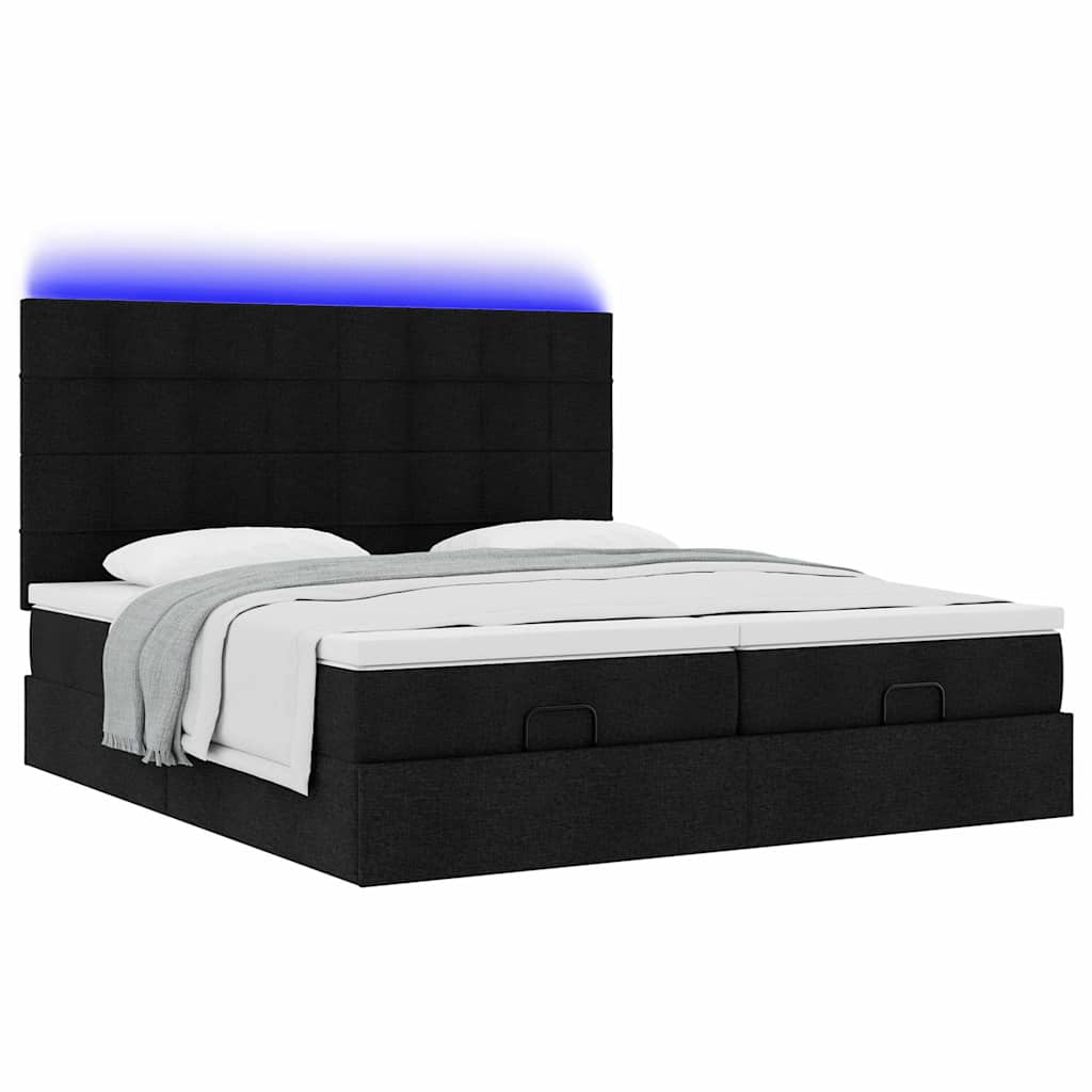 Ottoman-Bett mit Matratzen & LEDs Schwarz 180x200 cm Stoff