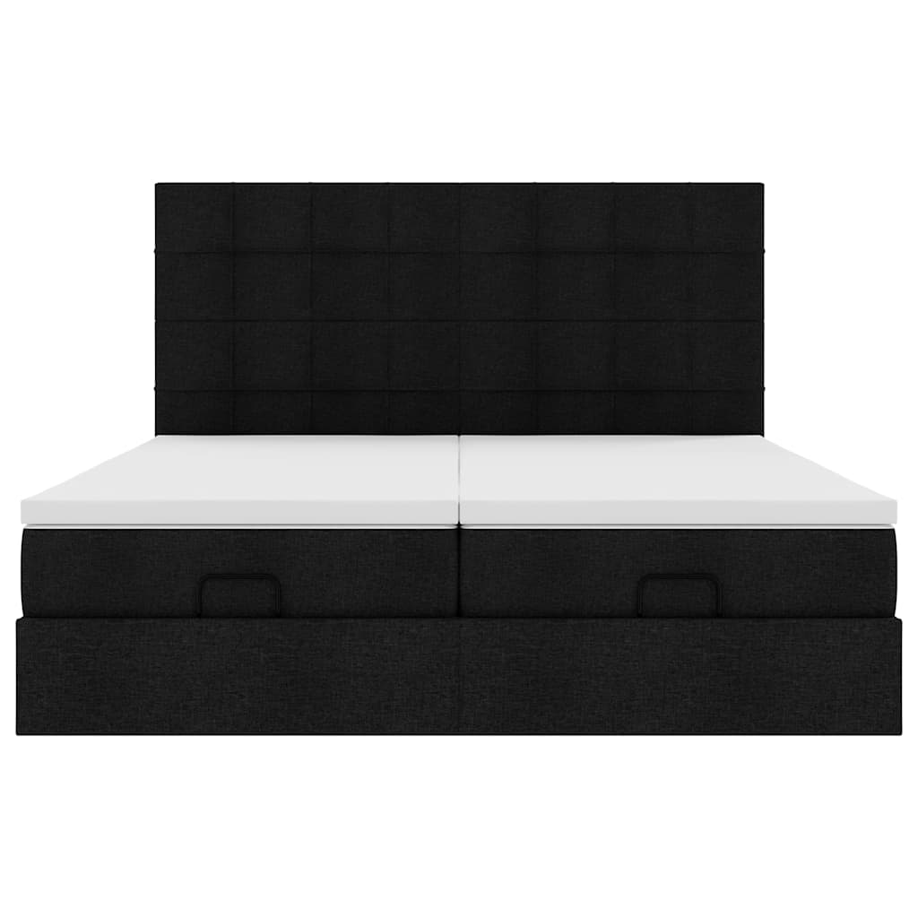 Ottoman-Bett mit Matratzen & LEDs Schwarz 180x200 cm Stoff