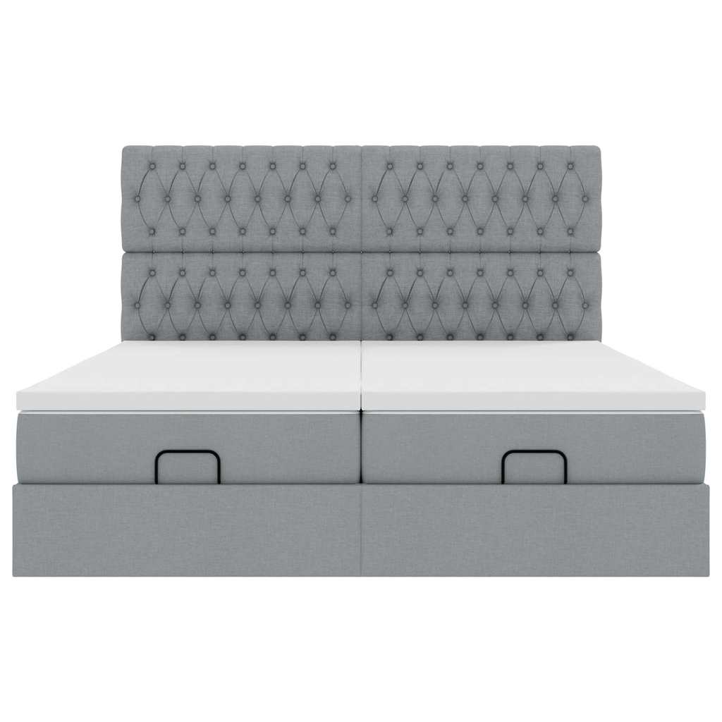 Ottoman-Bett mit Matratzen & LEDs Hellgrau 180x200 cm Stoff