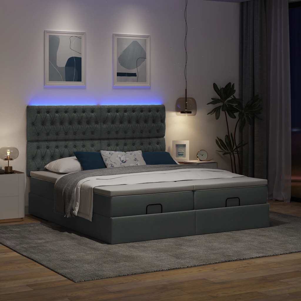 Ottoman-Bett mit Matratzen & LEDs Dunkelgrau 180x200 cm Stoff