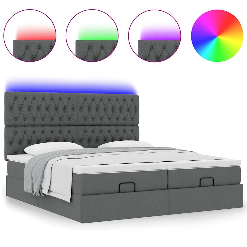 Ottoman-Bett mit Matratzen & LEDs Dunkelgrau 180x200 cm Stoff