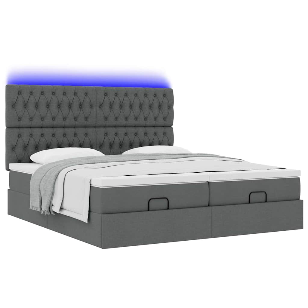 Ottoman-Bett mit Matratzen & LEDs Dunkelgrau 180x200 cm Stoff
