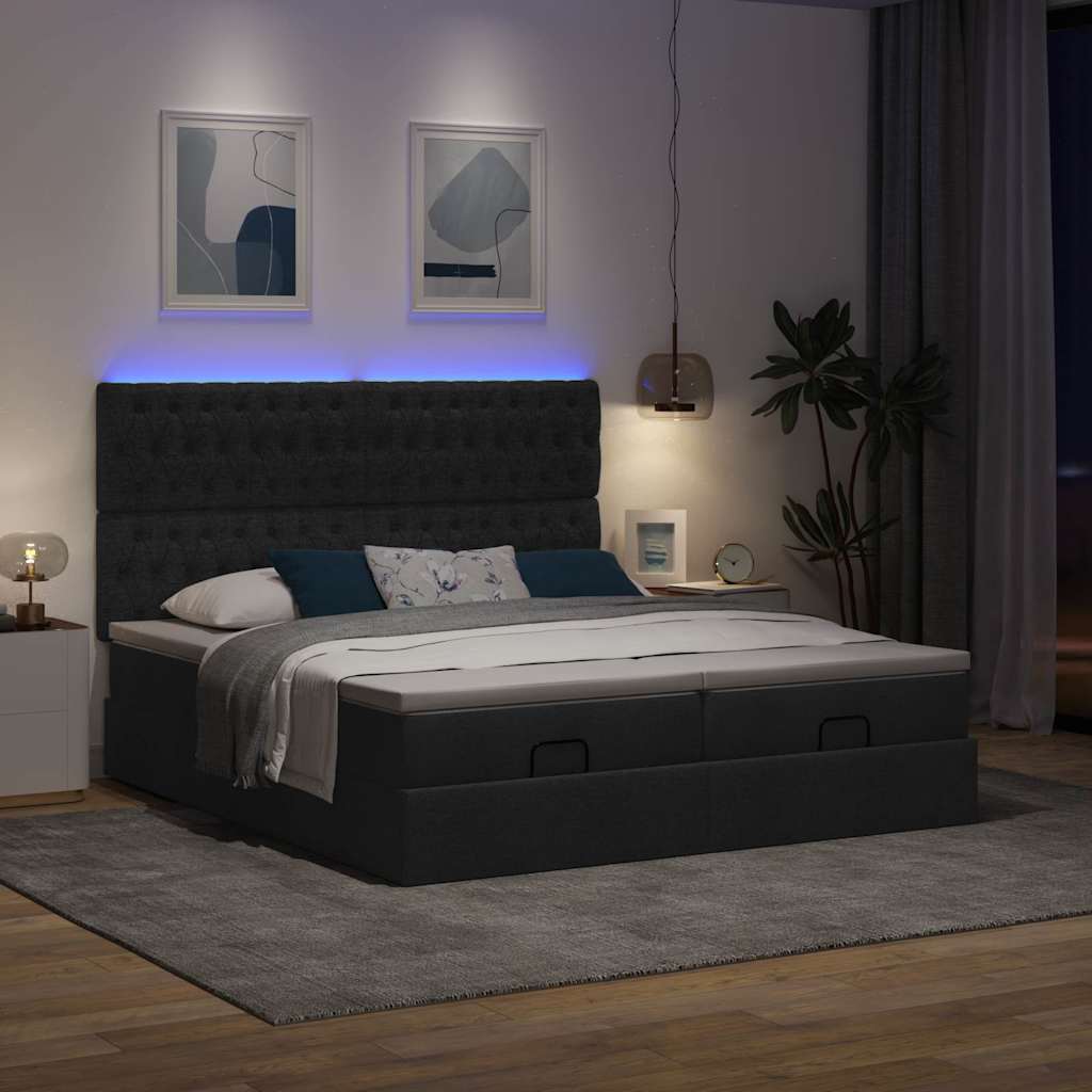 Ottoman-Bett mit Matratzen & LEDs Schwarz 180x200 cm Stoff