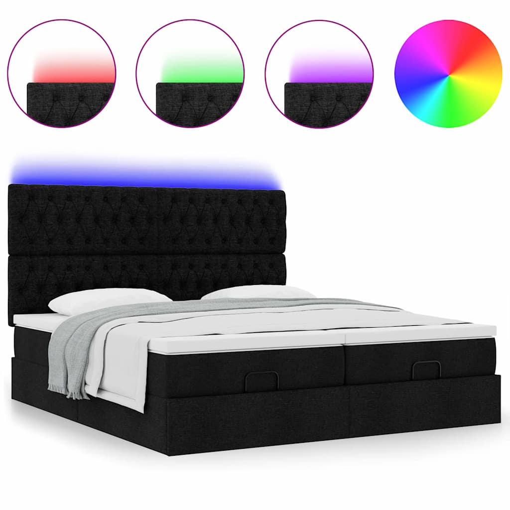 Ottoman-Bett mit Matratzen & LEDs Schwarz 180x200 cm Stoff