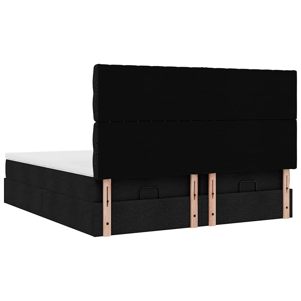 Ottoman-Bett mit Matratzen & LEDs Schwarz 180x200 cm Stoff