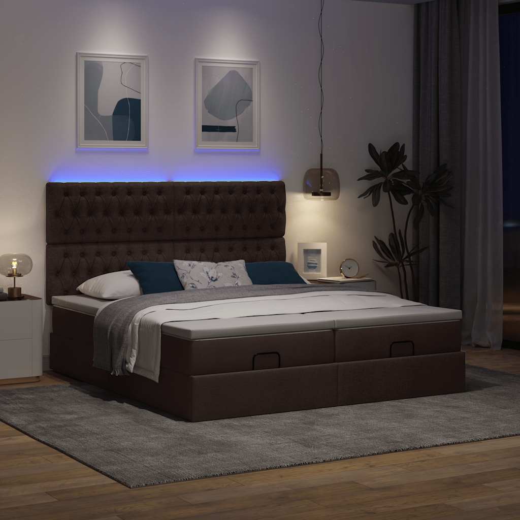Ottoman-Bett mit Matratzen & LEDs Dunkelbraun 180x200 cm Stoff