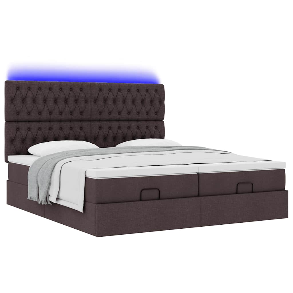 Ottoman-Bett mit Matratzen & LEDs Dunkelbraun 180x200 cm Stoff