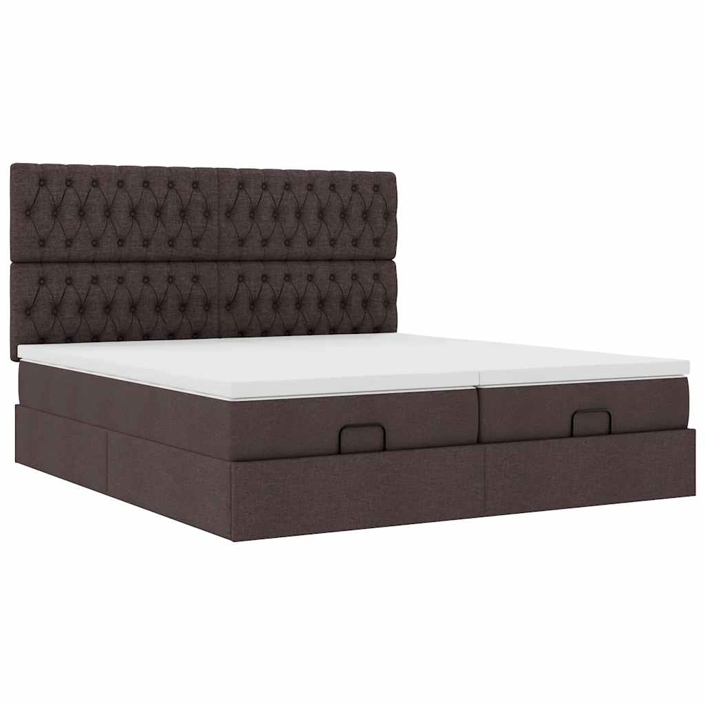 Ottoman-Bett mit Matratzen & LEDs Dunkelbraun 180x200 cm Stoff