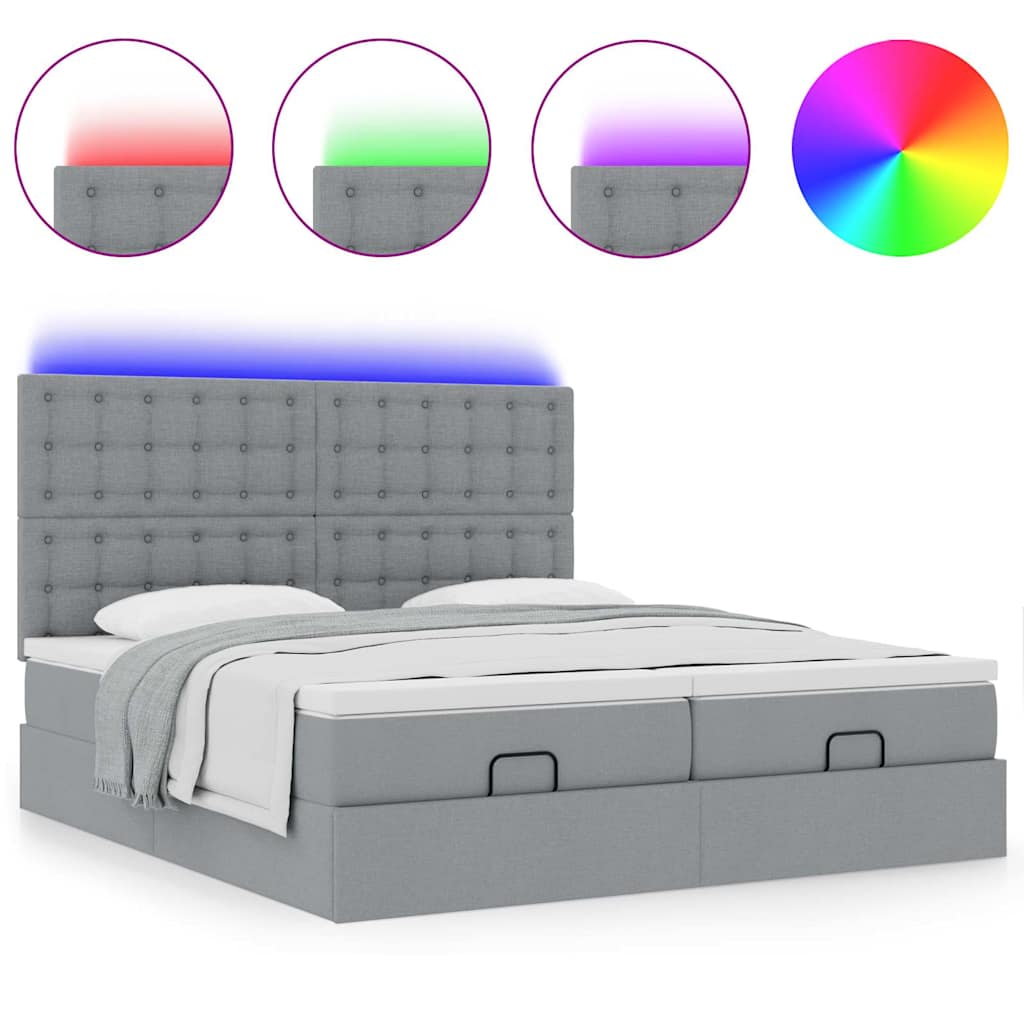Ottoman-Bett mit Matratzen & LEDs Hellgrau 180x200 cm Stoff