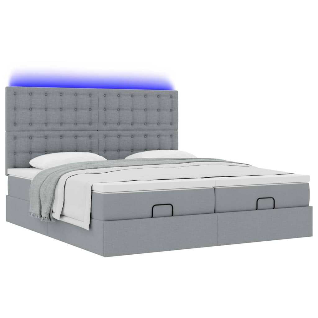 Ottoman-Bett mit Matratzen & LEDs Hellgrau 180x200 cm Stoff