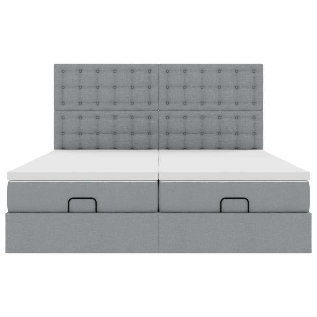 Ottoman-Bett mit Matratzen & LEDs Hellgrau 180x200 cm Stoff
