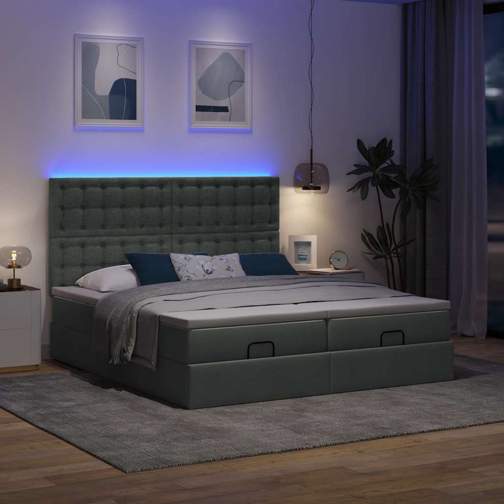 Ottoman-Bett mit Matratzen & LEDs Dunkelgrau 180x200 cm Stoff