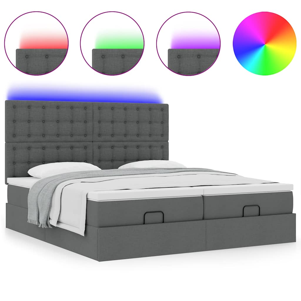 Ottoman-Bett mit Matratzen & LEDs Dunkelgrau 180x200 cm Stoff