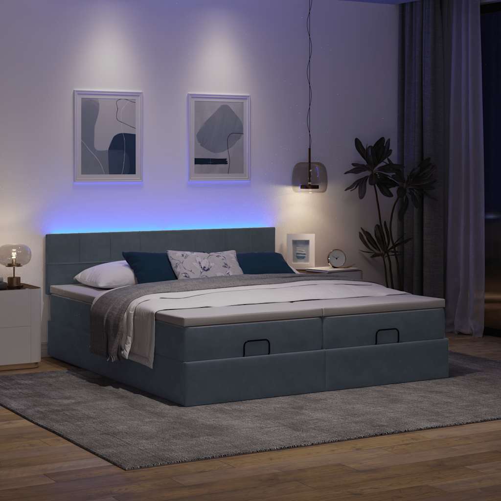 Ottoman-Bett mit Matratzen & LEDs Dunkelgrau 160x200 cm Samt