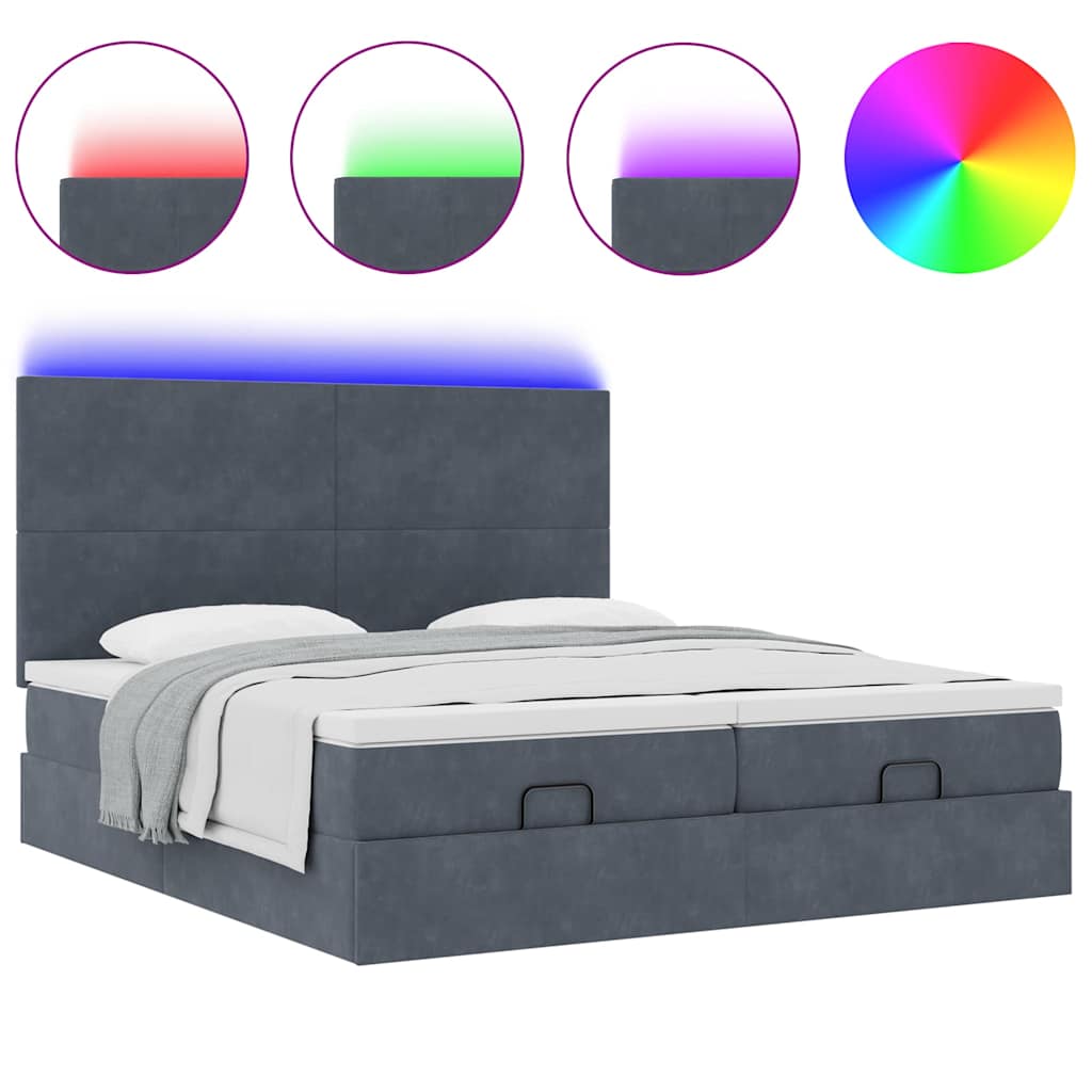 Ottoman-Bett mit Matratzen & LEDs Dunkelgrau 160x200 cm Samt