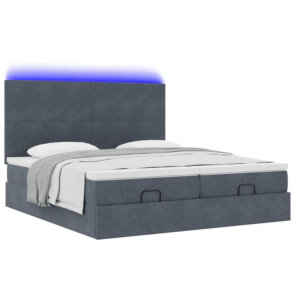 Ottoman-Bett mit Matratzen & LEDs Dunkelgrau 160x200 cm Samt