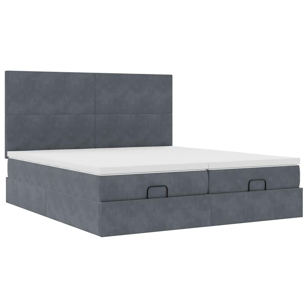 Ottoman-Bett mit Matratzen & LEDs Dunkelgrau 160x200 cm Samt