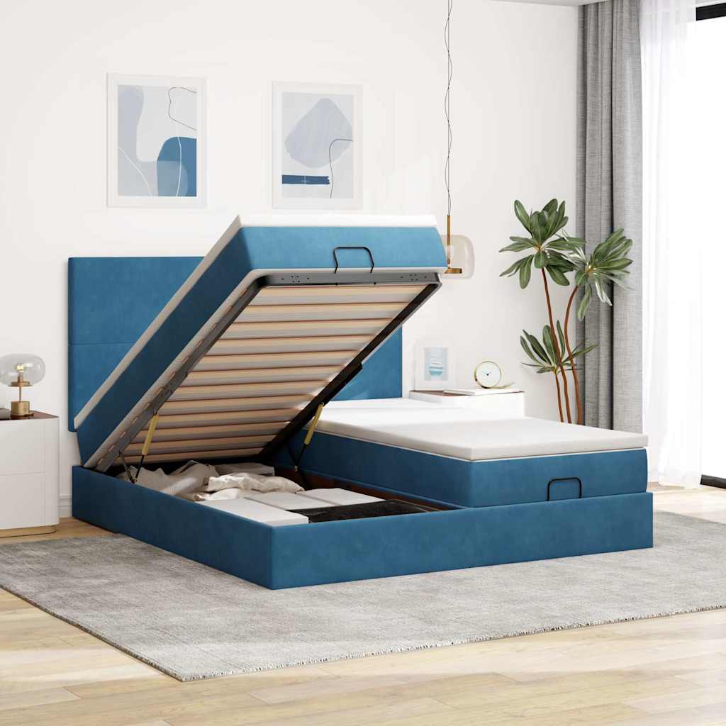 Ottoman-Bett mit Matratzen & LEDs Dunkelblau 180x200 cm Samt