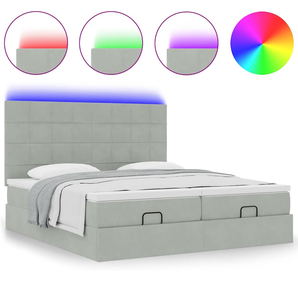 Ottoman-Bett mit Matratzen & LEDs Hellgrau 160x200 cm Samt