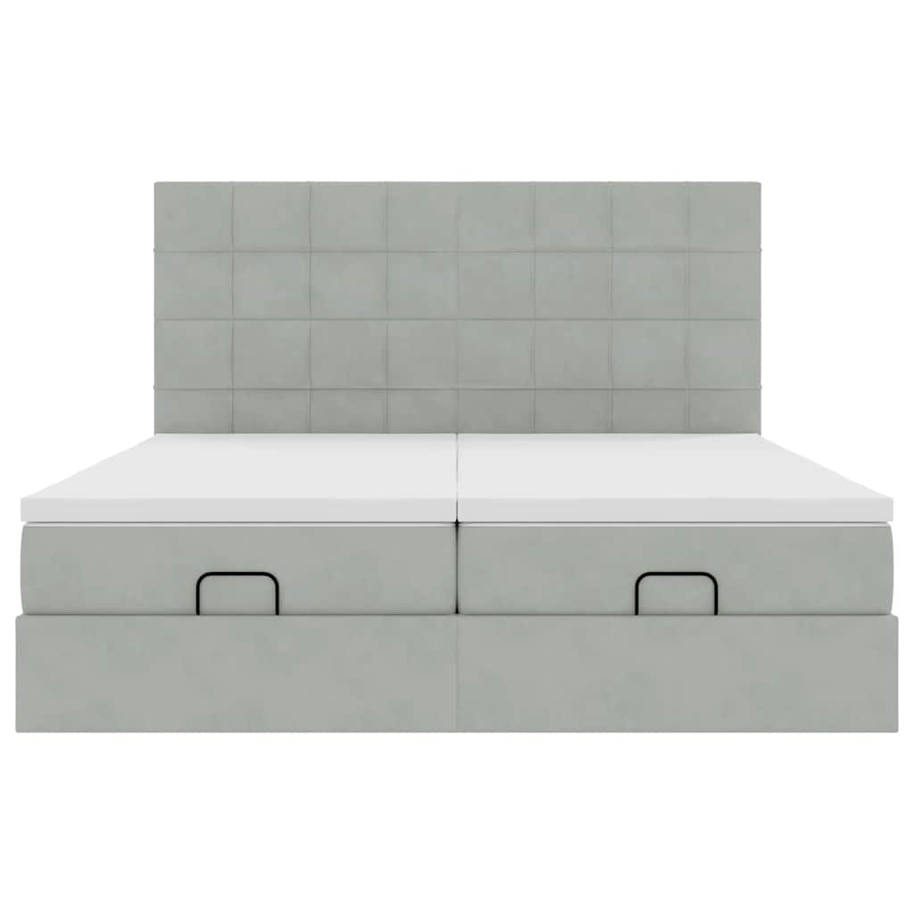 Ottoman-Bett mit Matratzen & LEDs Hellgrau 160x200 cm Samt