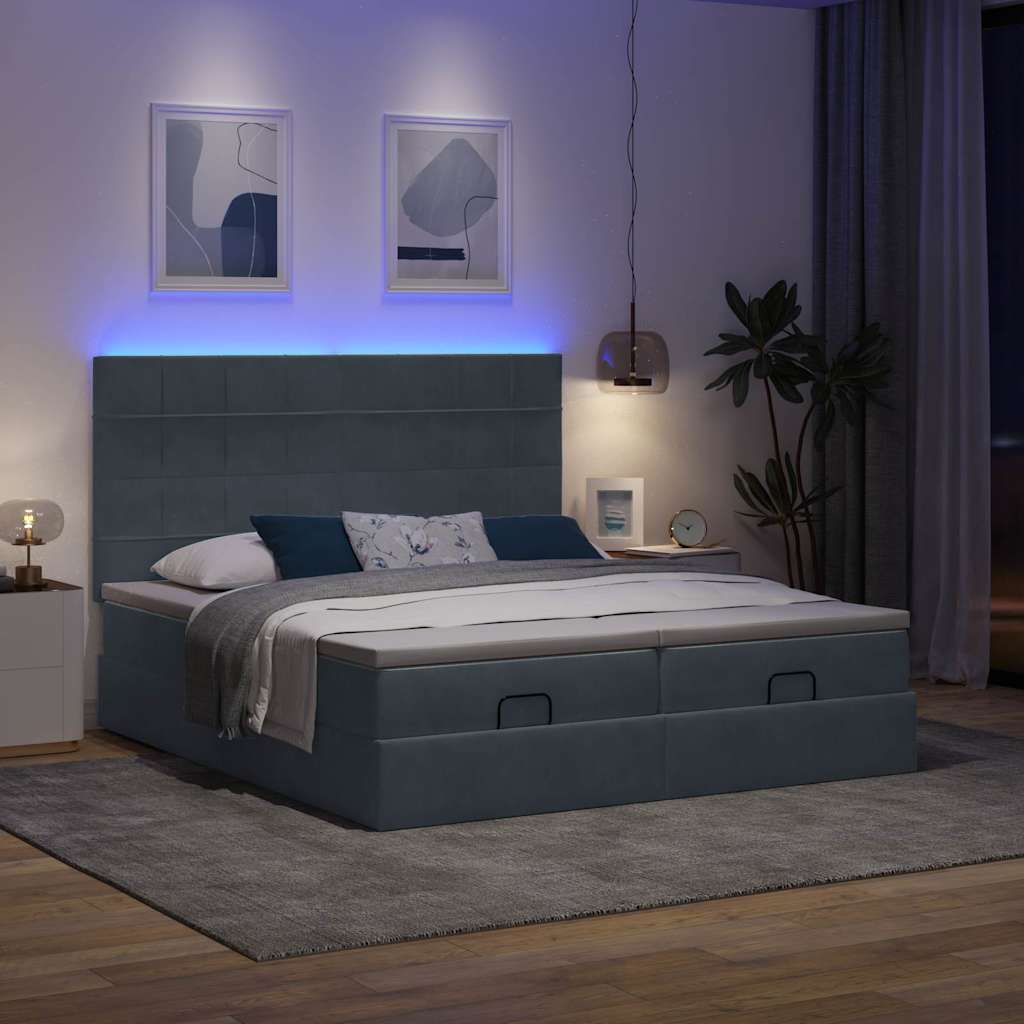 Ottoman-Bett mit Matratzen & LEDs Dunkelgrau 160x200 cm Samt