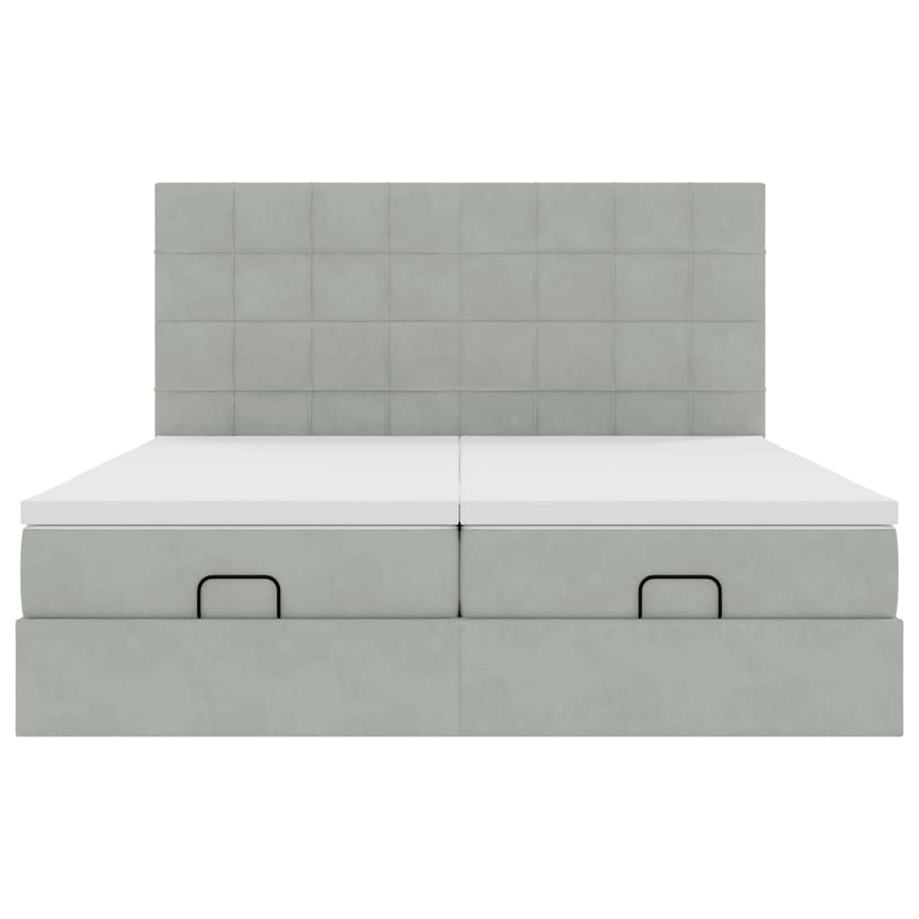 Ottoman-Bett mit Matratzen & LEDs Hellgrau 180x200 cm Samt