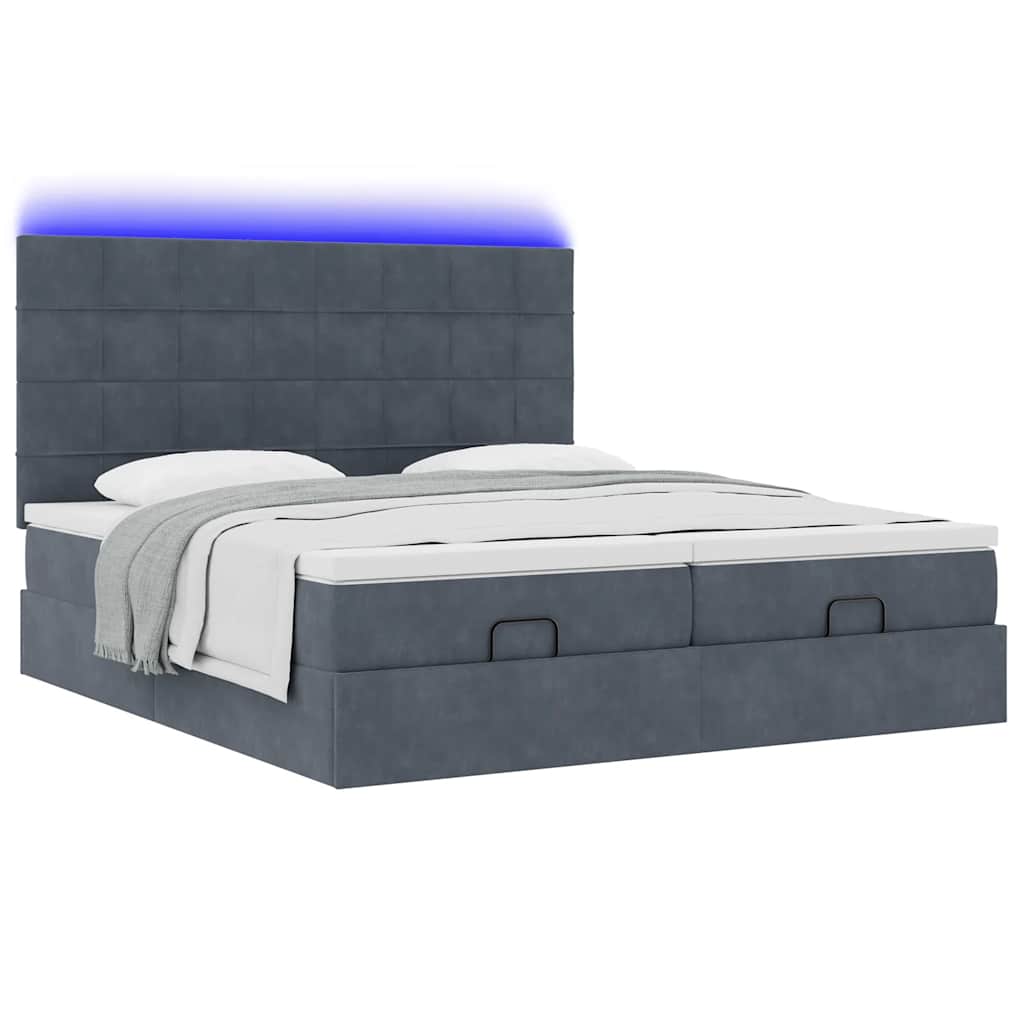Ottoman-Bett mit Matratzen & LEDs Dunkelgrau 180x200 cm Samt