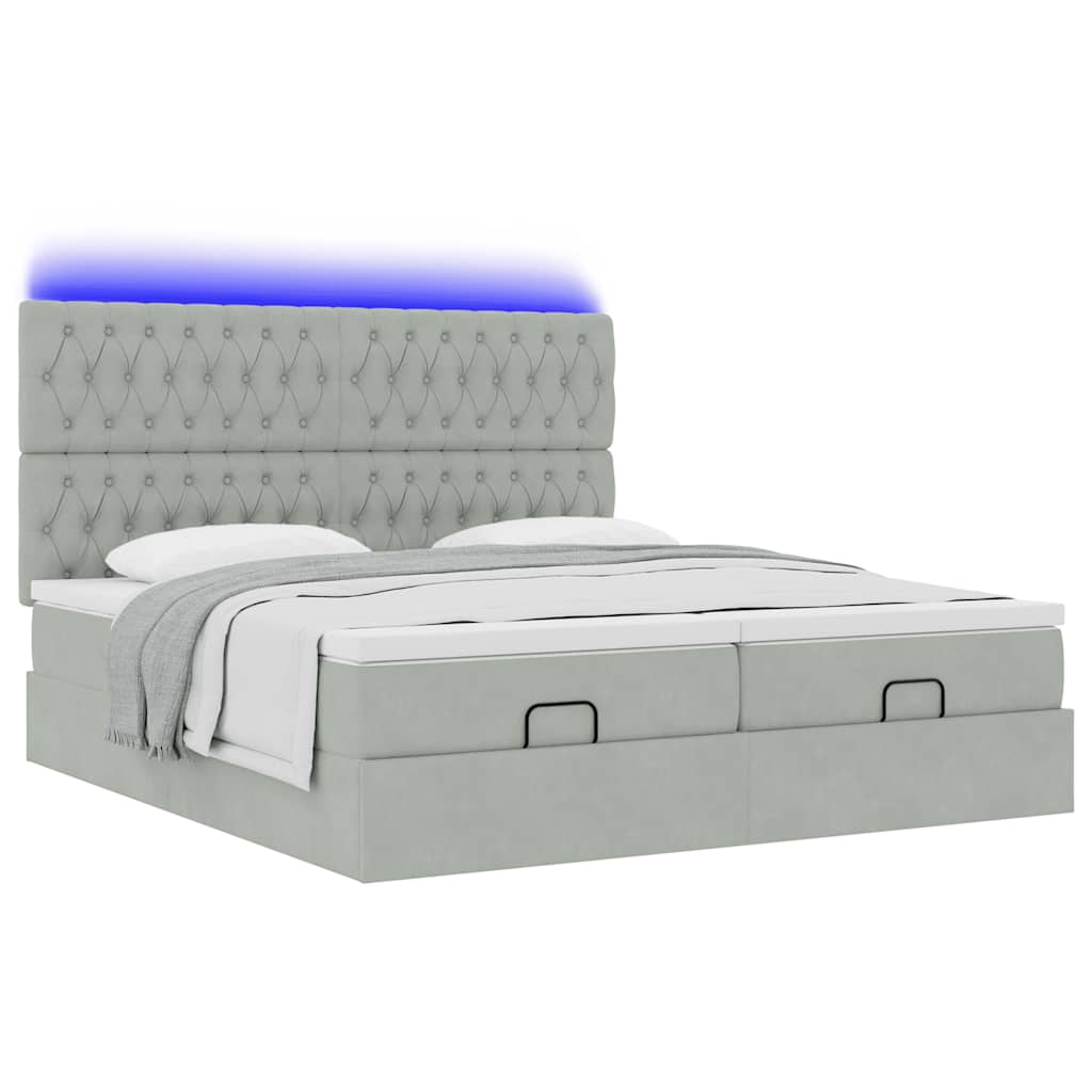 Ottoman-Bett mit Matratzen & LEDs Hellgrau 160x200 cm Samt